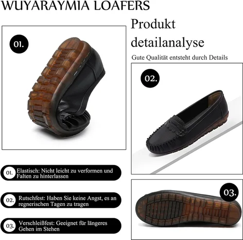 Vista 4 de Wuyaraymia Mocasines para mujer, de piel sintética, mocasines y sin cordones con suela de goma suave, zapatos de pie durante mucho tiempo