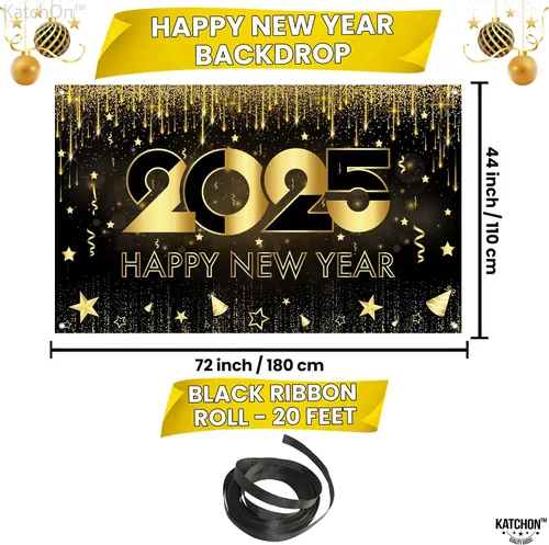 Vista 2 de KatchOn, Cartel de feliz año nuevo extra grande – 72 x 44 pulgadas Fondo de Año Nuevo 2025 para decoraciones de Año Nuevo 2025 Cartel de Año