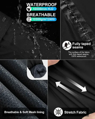 Vista 3 de 33,000ft Pantalones de lluvia para hombre, pantalones de senderismo Negro