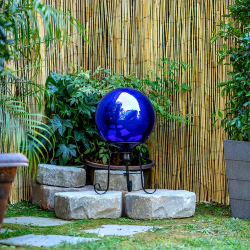 Vista 2 de Alpine Corporation Globo mirador de cristal para interiores y exteriores de 10 pulgadas — Decoración festiva de jardín y patio — Azul