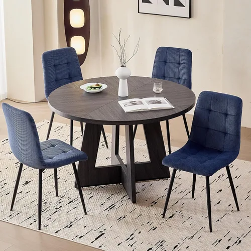 Vista 2 de Juego de 4 sillas de comedor de pana, modernas sillas de cocina tapizadas de tela con patas de metal, almohadillas ajustables, color azul
