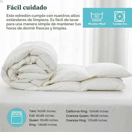 Vista 7 de Edredón de plumas orgánicas tamaño matrimonial 100% algodón, relleno de plumas de ganso y plumón de alta calidad, relleno de edredón independiente