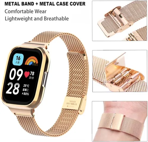 Vista 5 de Compatible con Xiaomi Redmi Watch 3 Active Bandas, correa de repuesto de metal de acero inoxidable para reloj inteligente Redmi Watch 3 Active Smart