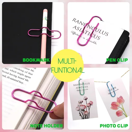 Vista 3 de Soporte para bolígrafo para cuaderno, 20 clips de metal coloridos para bolígrafos, soporte multifuncional para clips de papel, portátil, lindo