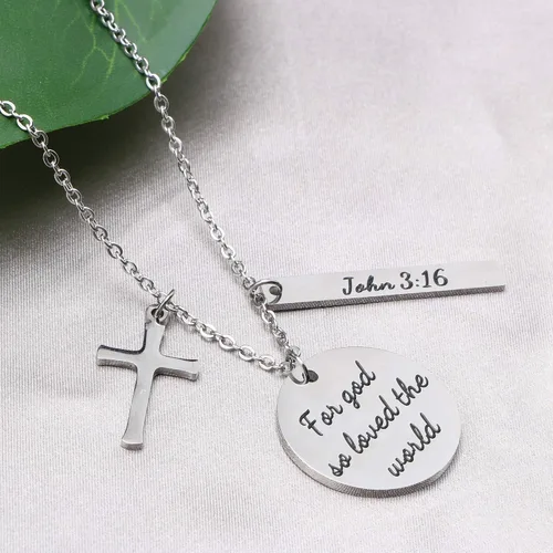 Vista 3 de Colgante de cruz con versículo bíblico, collares cristianos, dije de oración, fe religiosa, cumpleaños, joyería de Navidad para mujer