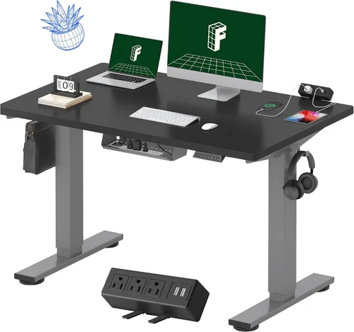 Vista 45 de FLEXISPOT EN2 Escritorio de pie de una pieza completa con regleta de alimentación de abrazadera, escritorio eléctrico de altura ajustable de 40 x 24