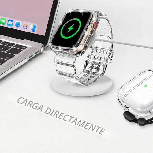 Vista 5 de DABAOZA - Correa transparente compatible con Apple Watch de 1.772 in y 1.732 in, con purpurina transparente Women Men,Glitter Bling TPU