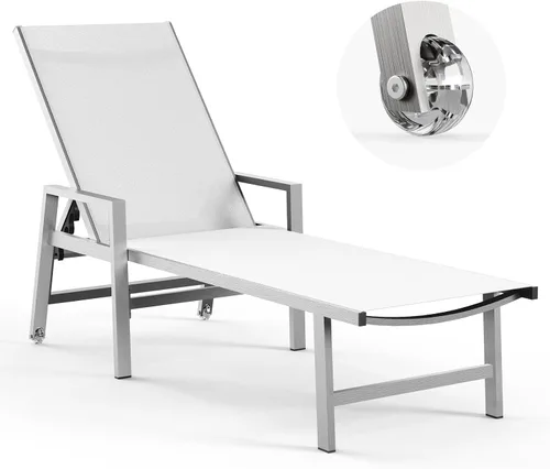 Vista 14 de Vexwalx Tumbona para patio al aire libre con ruedas y reposabrazos, sillas reclinables ajustables de aluminio de 5 posiciones, sillas de playa al