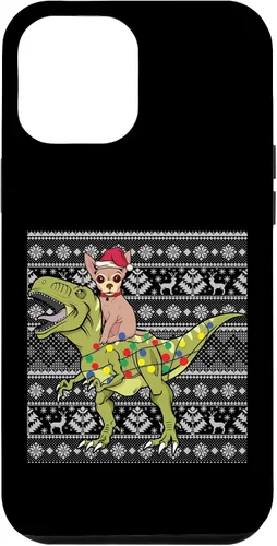 Vista 10 de iPhone 12 mini Chihuahua on Trex dinosaurio feo suéter navideño fresco divertido caso