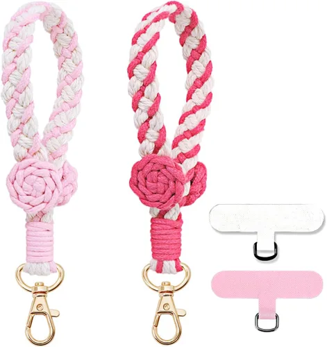 Vista 13 de Correa de muñeca para teléfono estilo boho macramé, cordón para teléfono celular con pestaña de anclaje, llavero con dije para muñeca, cadena