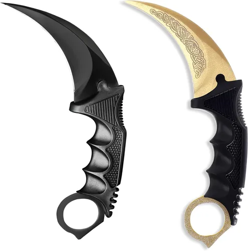 Vista 9 de Karambit - Cuchillo táctico de hoja fija, 2 piezas de acero inoxidable para exteriores, cuchillo de caza con funda y cable, adecuado