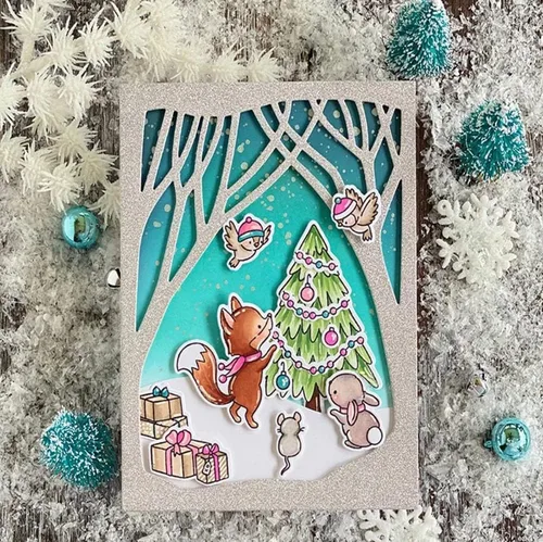 Vista 5 de Marco de árboles de muñeco de nieve troquelados de metal, plantillas de corte de árboles de muñeco de nieve para manualidades, tarjetas de álbumes