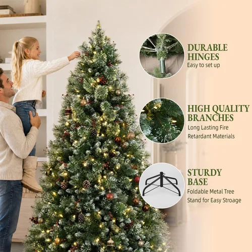 Vista 3 de Árbol de Navidad preiluminado flocado de 7.5 pies con aguja de Pino parcialmente flocado