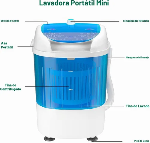 Vista 4 de MEDIMALL Lavadora portátil, mini lavadora y secadora combinada con capacidad de lavado de 5.5 libras, cesta de ciclo de centrifugado, manguera