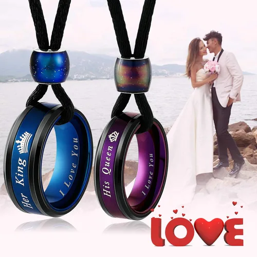 Vista 6 de Aeici Couple Necklaces for Him and Her Stainless Steel His Queen Her King Crown Pendant Necklace for Women and Men