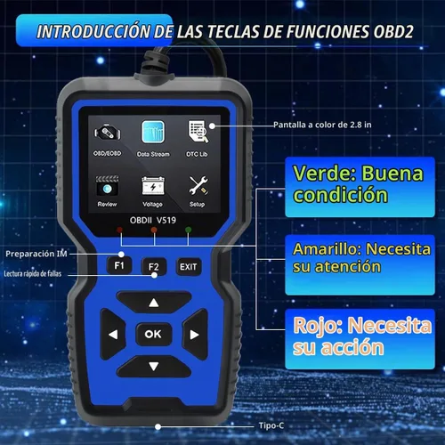 Vista 3 de Herramienta de Diagnóstico Escáner OBD2 - Lector de Códigos de Luz del Motor, Función de Restablecimiento, Flujo de Datos, Preparación I/M, Azul