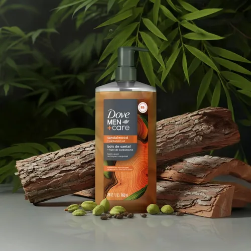 Vista 4 de DOVE MEN + CARE Gel de Ducha de Sándalo y Aceite de Cardamomo Gel de Ducha Hidratante a Base de Plantas para Hombres, 26 oz