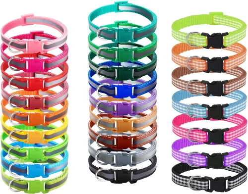 Vista 13 de YOY Juego de 12 collares de identificación de nailon suave para cachorros, ajustables, reutilizables, lavables, bandas de identificación de mascotas
