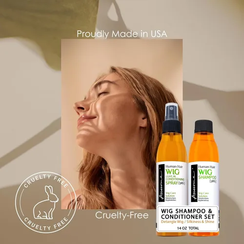 Vista 6 de Awesome Juego de cuidado de peluca de cabello humano, champú de primera calidad y acondicionador sin enjuague, desenreda, promueve el cuerpo