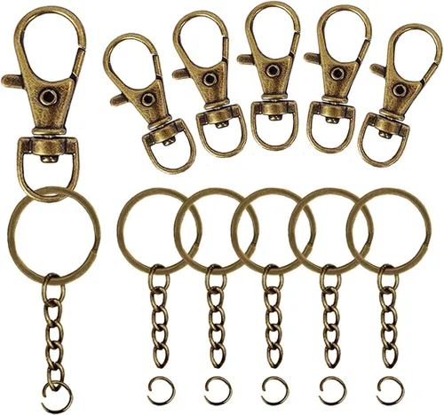 Vista 8 de 100 ganchos a presión con cordón y llaveros con cadena y anillos de salto para llavero, accesorios de manualidades de joyería