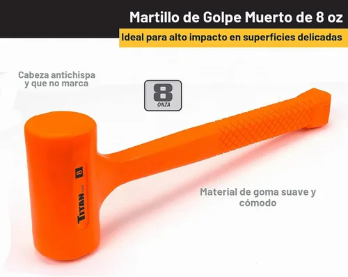 Vista 3 de Titan 63008 Martillo de Golpe Muerto de 8 onzas con Cabeza Rellena de Perdigones de Acero, Resistente a Chispas y Rebotes, Mango Texturizado Tipo