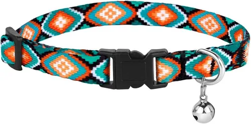 Vista 4 de CollarDirect Juego de 2 collares para gatos con campana extraíble, diseño tribal azteca de seguridad ajustable para mascotas