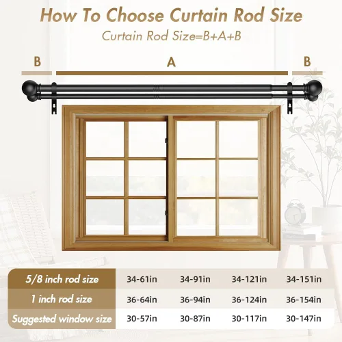 Vista 6 de GXOACKJ Barras de cortina dobles para ventanas de 36 a 60 pulgadas de largo, barra de cortina doble decorativa ajustable resistente con remates