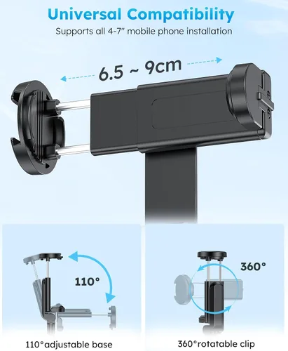 Vista 4 de VRIG - Trípode para teléfono de 63 pulgadas con control remoto inalámbrico Soporte de trípode ajustable portátil extensible para grabar viajes