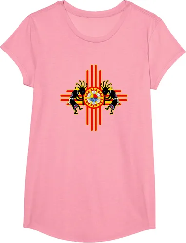 Vista 90 de Native American Kokopelli Kachina Zia Symbol 2 - Camiseta divertida para fanáticos, Negro