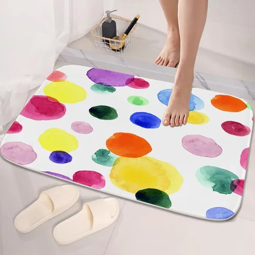 Vista 5 de TheBlackSpot Alfombra de baño de lunares de dibujos animados coloridos, tapete de baño antideslizante, tapete de imitación de cachemira para puerta