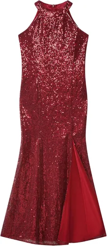 Vista 4 de ranrann Vestido de fiesta de lentejuelas con purpurina para niña, sin mangas, vestido de sirena bodycon con abertura larga, vestido de baile