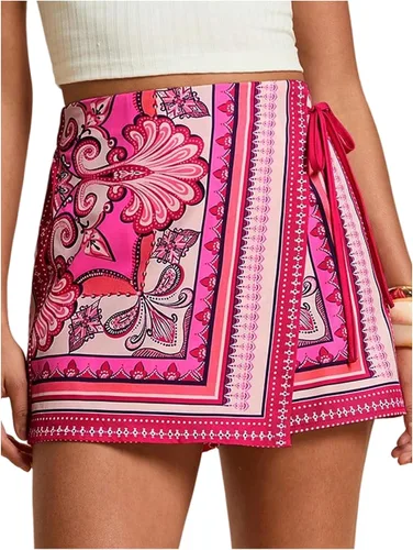 Vista 23 de SweatyRocks Mini faldas bohemias para mujer, pantalones cortos florales con Negro