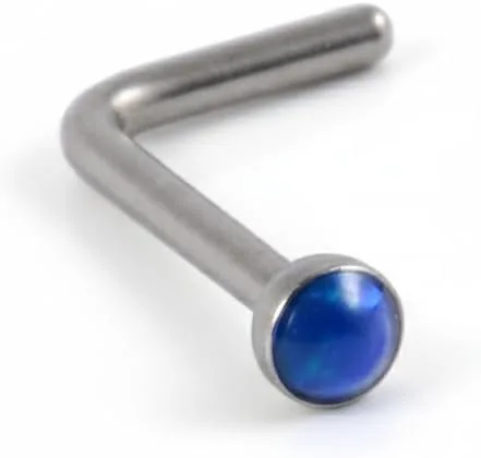 Vista 27 de Piercing para la nariz, calibre 22, relleno de oro de 14 quilates, simple en forma de L con ópalo blanco, pin de nariz de oro único, joyería Negro-L