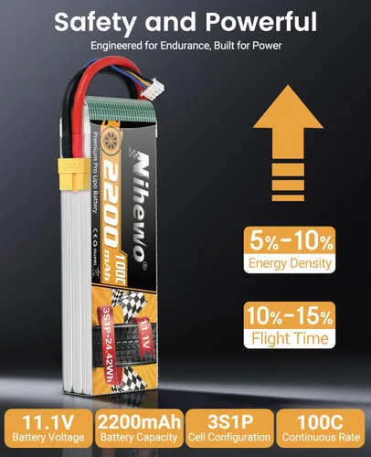 Vista 2 de 3S Lipo Battery 2200mAh 11.1V RC Lipo Batería 100C con enchufe XT60 Funda suave para RC Drone FPV Aviones Multi-Motor Quadcopters Autos, Camiones