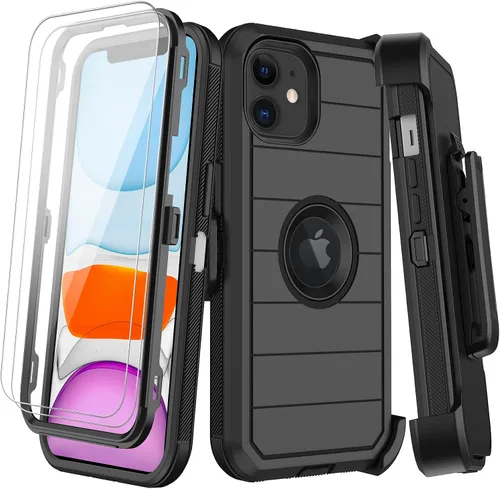 Vista 18 de KECAI Funda para iPhone 11 Pro con estuche de clip para cinturón, protector de pantalla integrado, resistente a prueba de golpes, protección contra