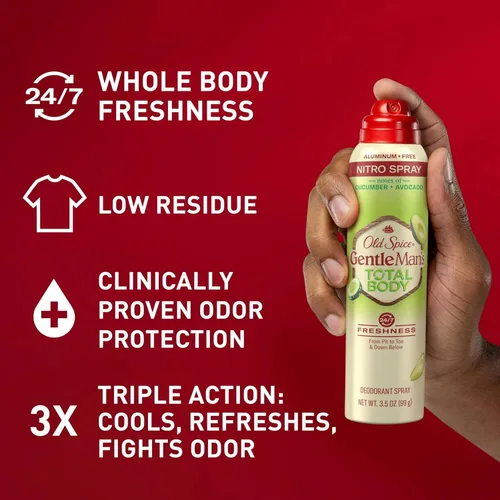 Vista 2 de Old Spice Spray desodorante de cuerpo entero para hombres, sin aluminio, aroma a pepino + aguacate, protección contra olores 24/7, frescura duradera