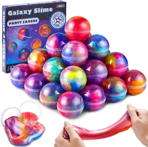 Vista 11 de JOYIN Slime Party Favors, Paquete de 24 Pelotas de Slime Galaxia - Elásticas, No Pegajosas, Sin Desorden, Alivio del Estrés y Seguras - Juguetes