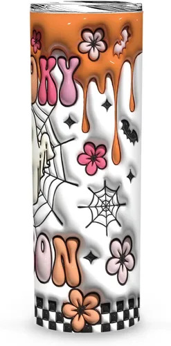 Vista 2 de Vaso de Halloween de regalo para mujeres, hombres y adultos, vaso de Halloween de burbujas espeluznantes de 20 onzas con tapa, vaso inflable