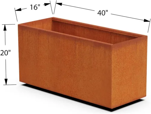 Vista 5 de Plantercraft Corten - Maceta rectangular de acero rústico para jardín, 40 pulgadas de largo, 16 pulgadas de ancho y 20 pulgadas de alto, resistente