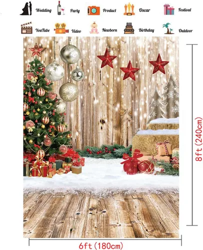 Vista 5 de CHAIYA Telón de fondo de Navidad de 5 x 7 pies, telón de fondo de madera para invierno, nieve, árbol de Navidad, regalo de Navidad, fiesta familiar