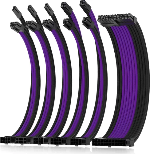 Vista 14 de Asiahorse Cable con funda de fuente de alimentación para cable de extensión de fuente de alimentación, kit de cable de extensión 1x24-PIN/2x8-PORT