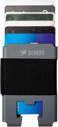 Vista 2 de Rugged Material Cartera minimalista - Tarjetero de bolsillo frontal con bloqueo RFID - Cartera delgada táctica de metal para hombre