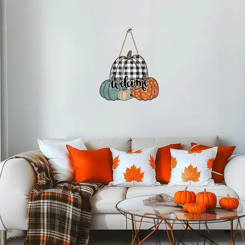 Vista 4 de Decoración de pared de calabaza, decoración de pared de calabaza, decoración de otoño para el hogar, porche, colgador de puerta delantera, letrero