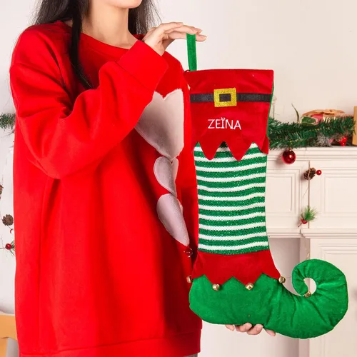 Vista 4 de Medias de Navidad personalizadas con nombre de la familia, calcetín de Navidad de 19 pulgadas, para niños, vacaciones familiares, calcetines grandes