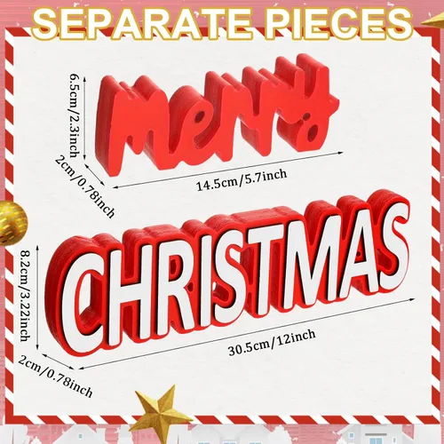 Vista 2 de 2 letreros de madera de Navidad con texto en inglés "Merry Christmas", centro de mesa, decoración de ventana de Navidad, bloques de adornos