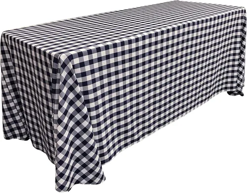 Vista 43 de LA Linen Mantel rectangular de poliéster Gingham a cuadros 60 por 84 pulgadas, blanco y verde oscuro