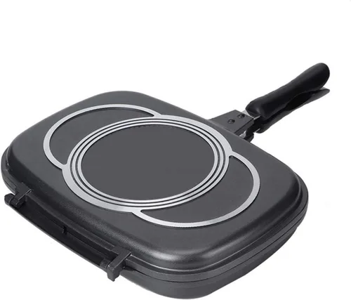 Vista 9 de Sartén de doble cara, sartén portátil antiadherente para panqueques, tortilla, mango antiquemaduras, sartén cuadrada Omlette, sartén abatible