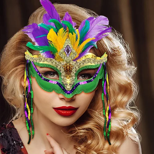 Vista 5 de Máscara de Mardi Gras con plumas para disfraces de mascarada