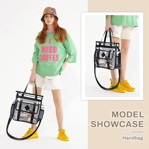 Vista 3 de MUSEVOS Bolsa Tote Transparente Aprobada para Estadios 12x6x12 pulgadas, Bolsa Tote Transparente de PVC Reforzada de Servicio Pesado Resistente al