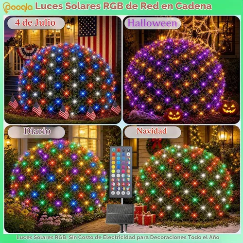 Vista 2 de Pooqla 34 Colors Changing Net Lights Outdoor Solar & USB Powered, 6.5x6.5ft
